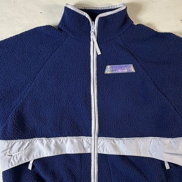 Nike Sherpa Fleece Full Zip Jacket Men's Medium Navy Blue Vintage BV3766-410